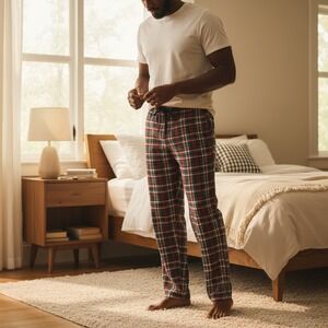 J McLaughlin Red Blue Plaid Pajama Pants Lounge Preppy Cotton Holiday‎ Size Med